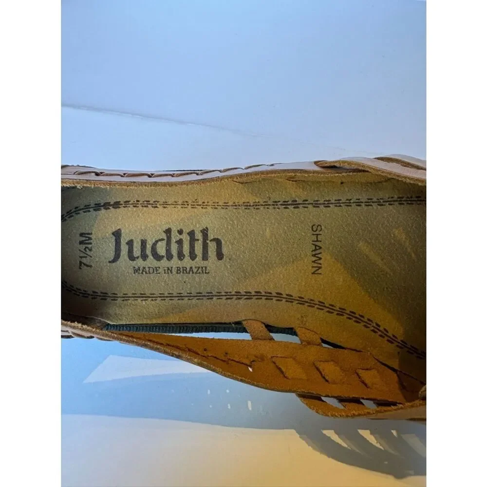 Judith Women’s Tan Woven Leather Huarache Flats -